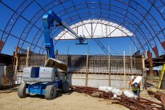 Our installation crew preparing to set up the temporary fabric structure.