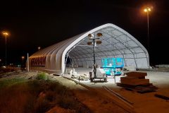 Cobra Structures installed fabric building covers during the wee hours of the night.