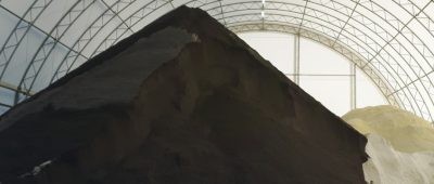 Storing salt and sand inside cobra fabric structure